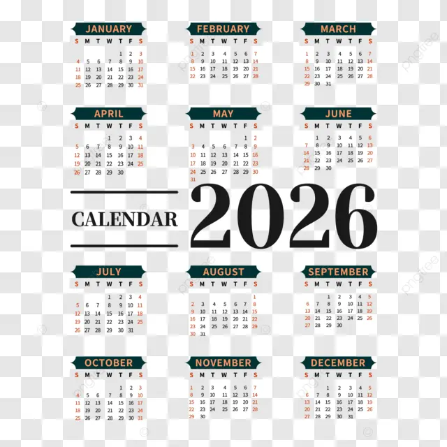 2026英语日历简单装饰 向量