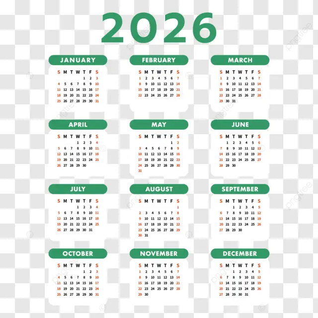 2026日历绿色新年日历 向量