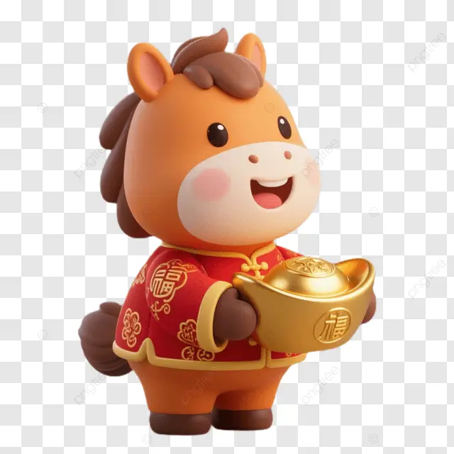农历新年棕马持金币黄衣