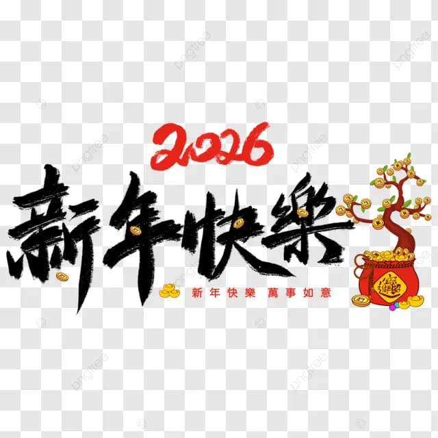 春节马年2026新年快乐发财树马上发财财神书法艺术字毛笔字