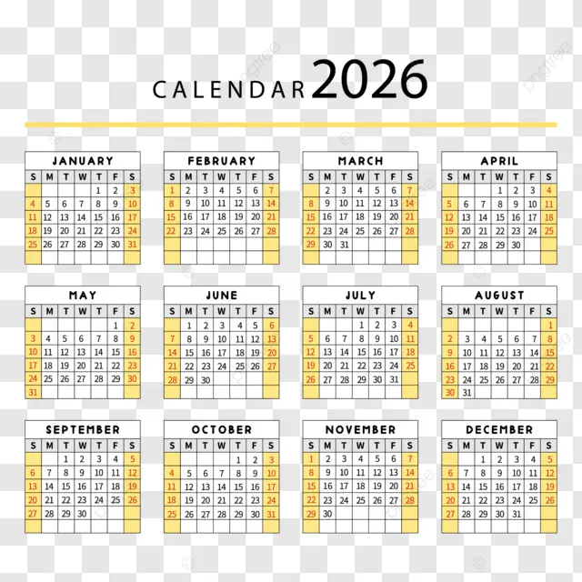 2026英语日历边框 向量