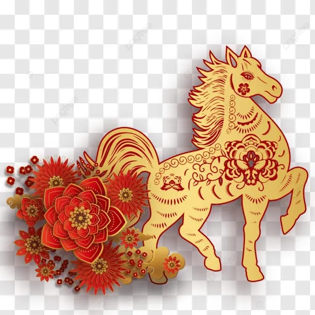 春节2026马年传统节日金色农历马年花朵剪纸灯笼花边
