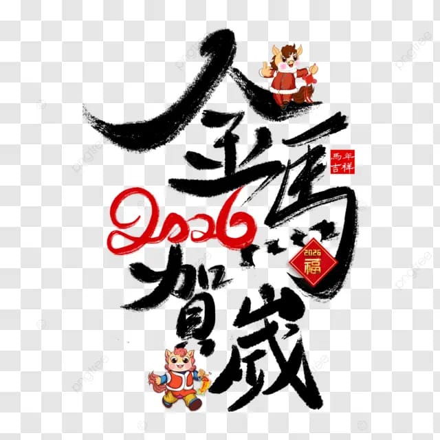 2026农历马年春节新年快乐金马贺岁马到成功传统节日毛笔字