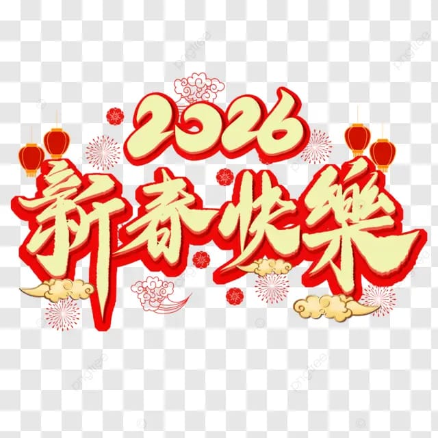 2026农历春节新年快乐传统节日立体字新春快乐灯笼祥云礼花