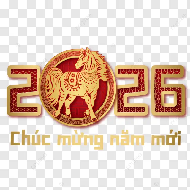 越南春节 马年 2026 十二生肖 马 越南传统节日 杏花杏枝 2026 艺术字 矢量