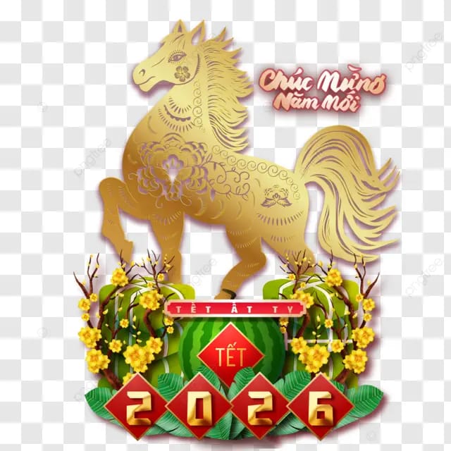 2026越南马年越南传统金马飞奔的马越南春节越南民俗西瓜杏花粽子马年剪纸