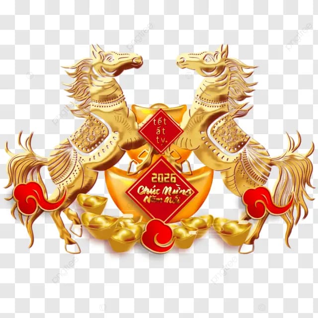 2026越南马年越南春节杏花杏树生肖马越南传统越南服饰节日卡通马新年快乐杏树