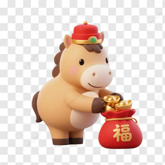2026马年棕马持福袋金元宝