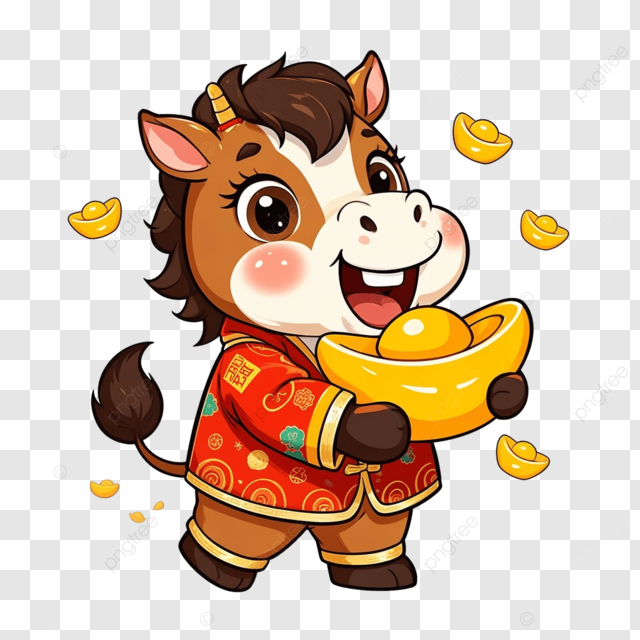 马年春节拿元宝可爱水彩马宝宝