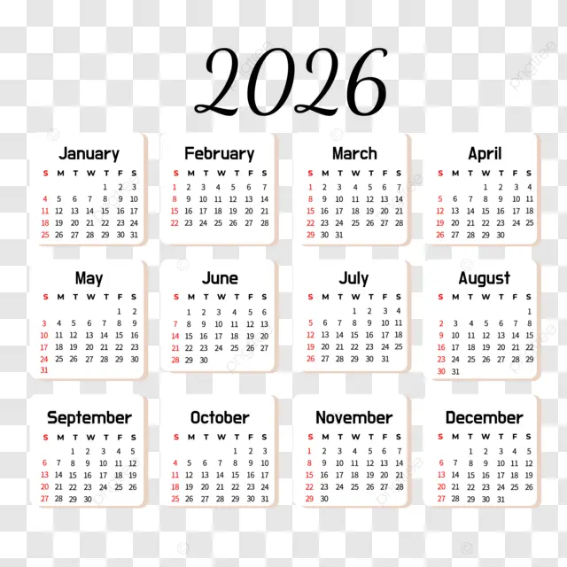 2026英语日历创意 向量