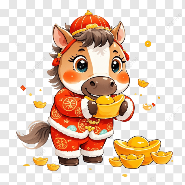 马年新年拿元宝可爱卡通水彩马宝宝