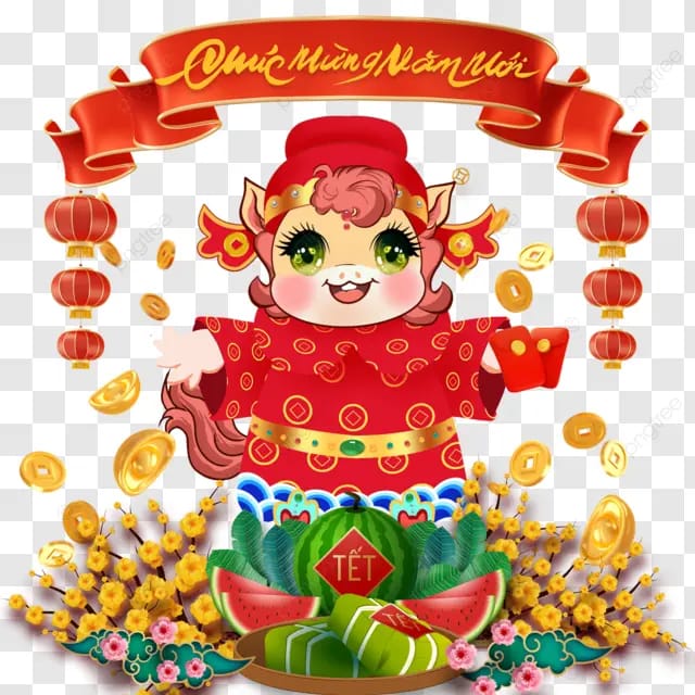 越南春节马年生肖马西瓜粽子新春快乐卡通马财神小马杏花
