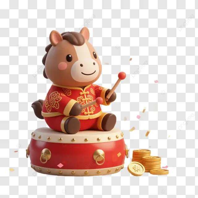 农历新年棕马坐鼓托金元宝