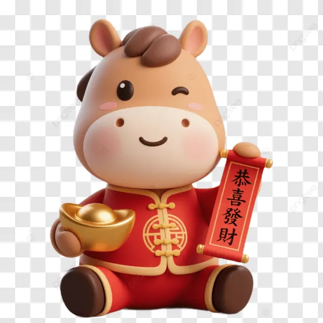 2026新年棕马持恭喜发财金元宝