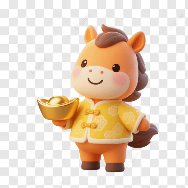 农历新年棕马持金元宝黄衣