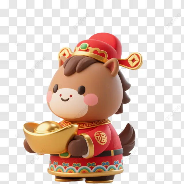 农历新年棕马戴狮头帽金元宝