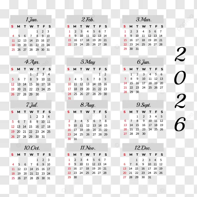 2026英语日历字体 向量