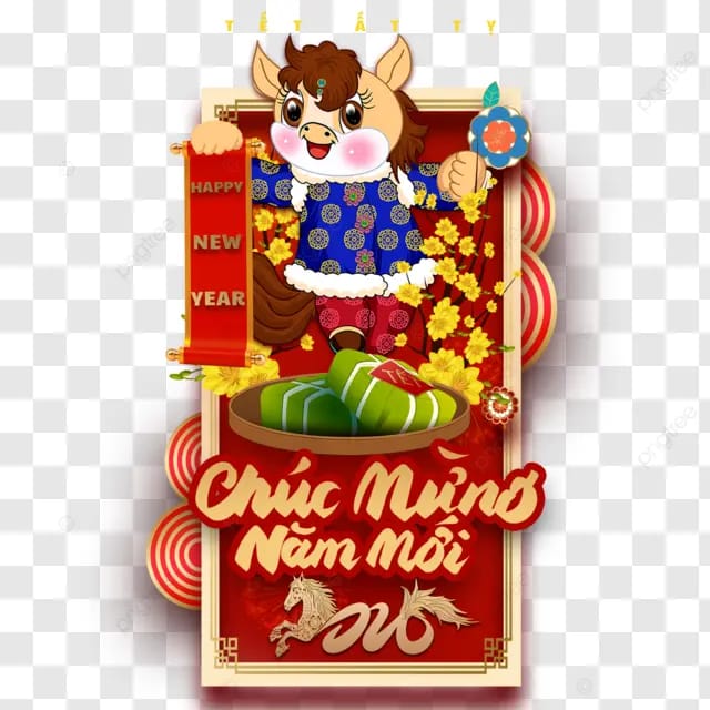 2026年春节马年越南新年越南民俗卡通马越南节日越南马西瓜杏花粽子