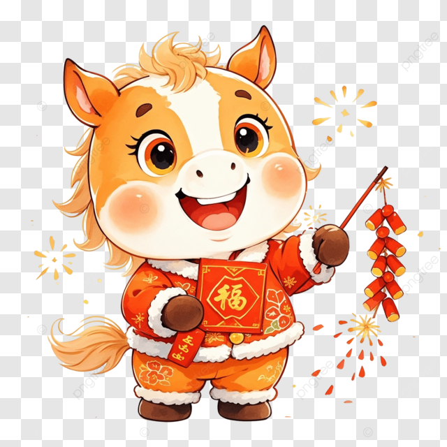马年卡通小马拿着鞭炮