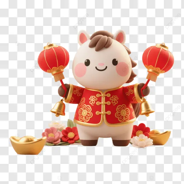 中国新年白马持福灯笼金元宝