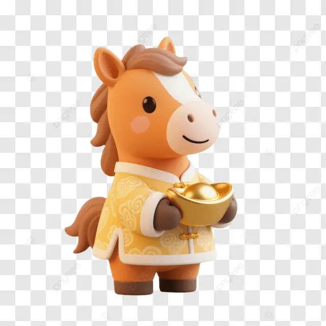 2026马年棕马捧金元宝穿黄衣