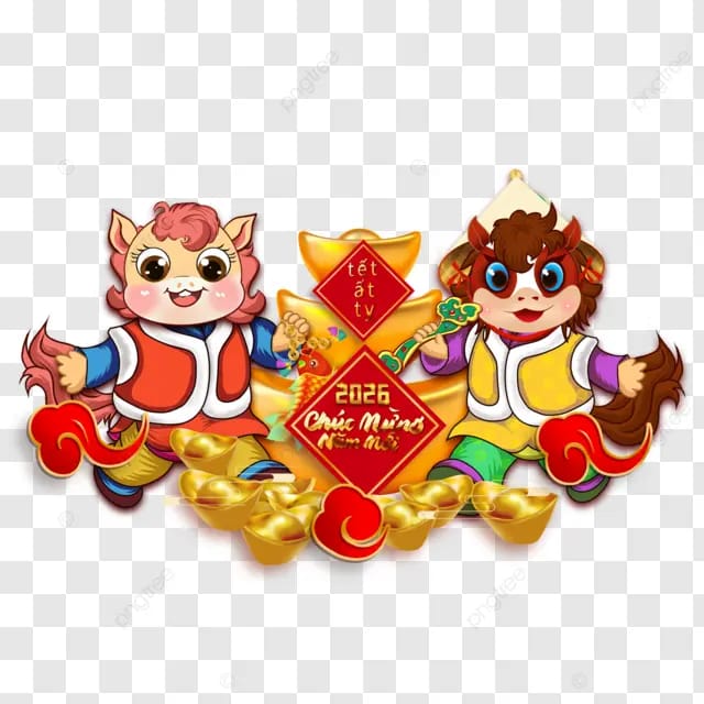2026越南马年越南春节西瓜粽子杏花杏树生肖马越南传统越南服饰节日卡通马新年快乐金马越南金元宝