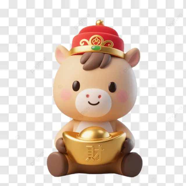中国新年棕马捧金元宝穿红衣