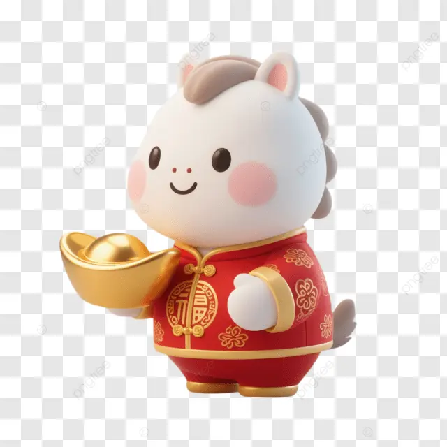 2026中国新年白马举金元宝穿红衣