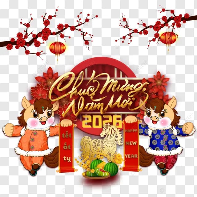 2026年马年春节越南春节卡通小马春联如意结花朵马年剪纸