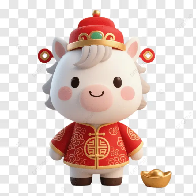 春节粉马捧金元宝穿红衣