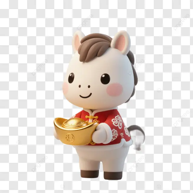 农历新年白马托金元宝穿红衣