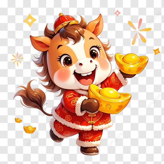 马年新年拿元宝可爱卡通马宝宝