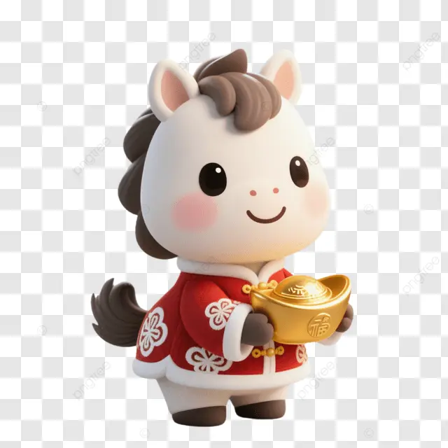 春节白马握金元宝穿红衣