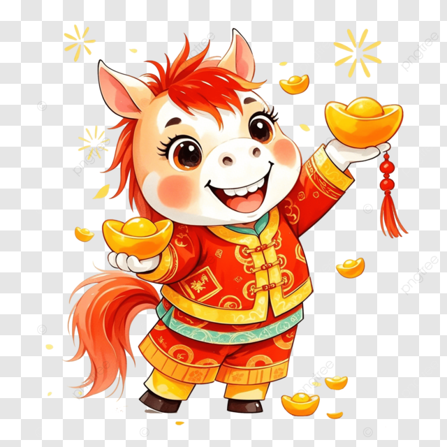马年新年拿元宝可爱卡通水彩马宝宝