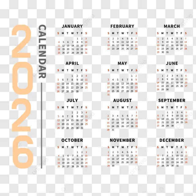 2026英语日历装饰 向量