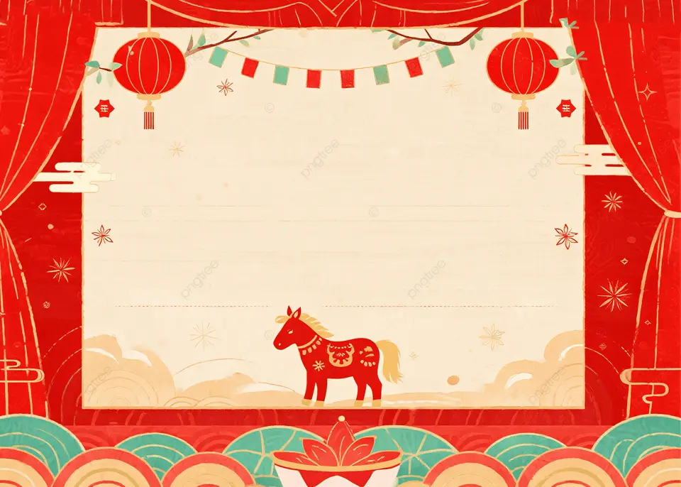 马年春节红色边框灯笼背景