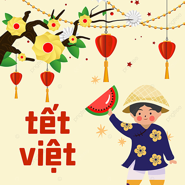 灯笼花卉植物越南新年节日社交媒体广告