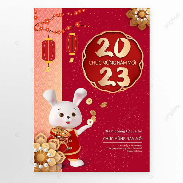 2023新年快乐剪纸风格卡通越南语社交媒体模板