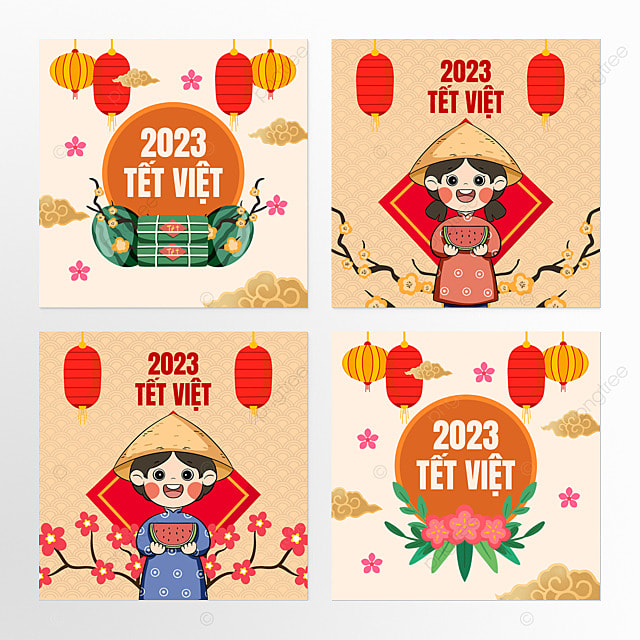 灯笼花卉植物祥云越南2023新年春节节日社交媒体广告