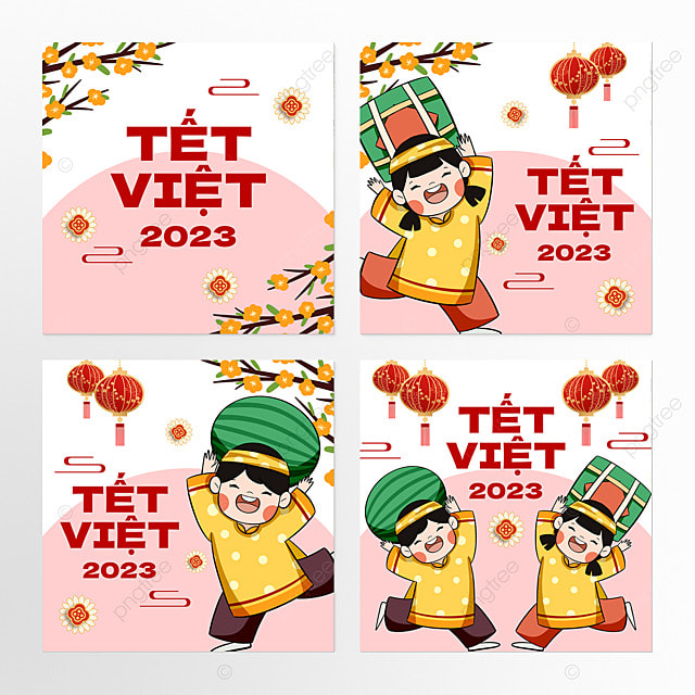 花卉灯笼西瓜粽子越南2023兔年新年春节社交媒体广告