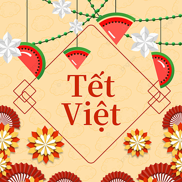 扇子黄色花卉西瓜越南新年春节节日社交媒体广告