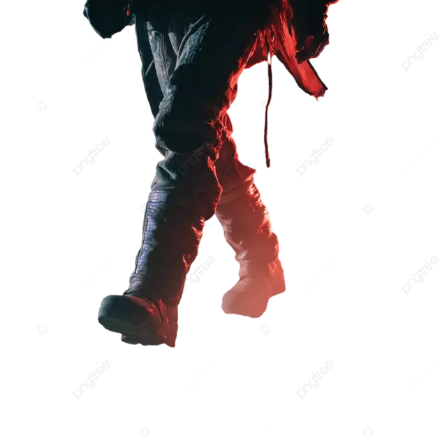 特写镜头：靴子在黑暗中走过干涸的湖床，营造出星球大战式的电影灯光效果，霓虹灯光闪烁，尘土飞扬。