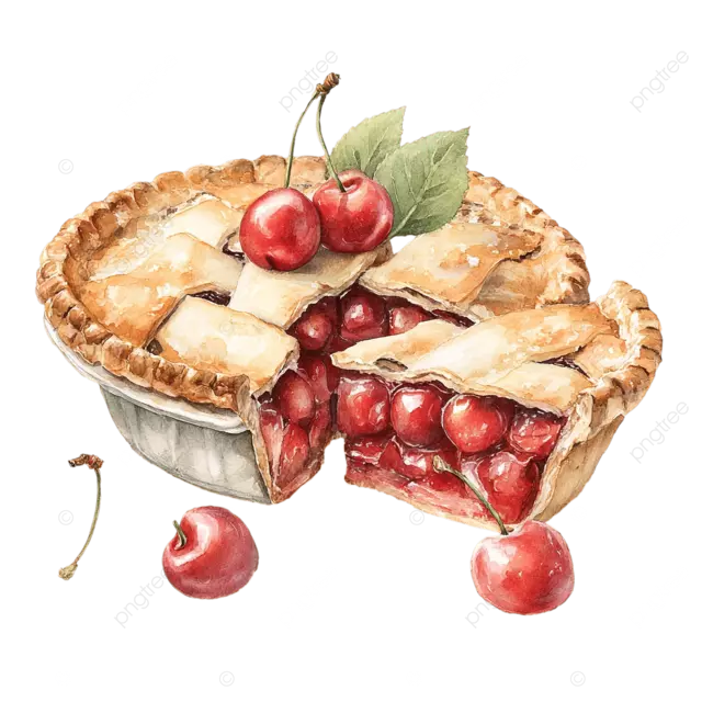 樱桃派水彩插画，笔触干净利落，充满波西米亚风情