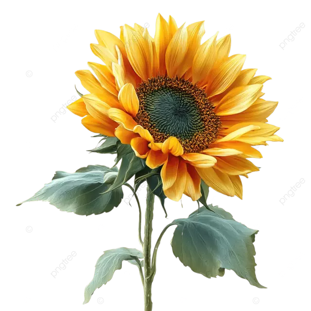 向日葵，装饰艺术风格，写实风格，淡黄色花瓣，绿色茎秆，独立插图