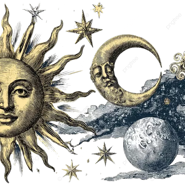 克里姆特风格的太阳 月亮和星星，白色背景