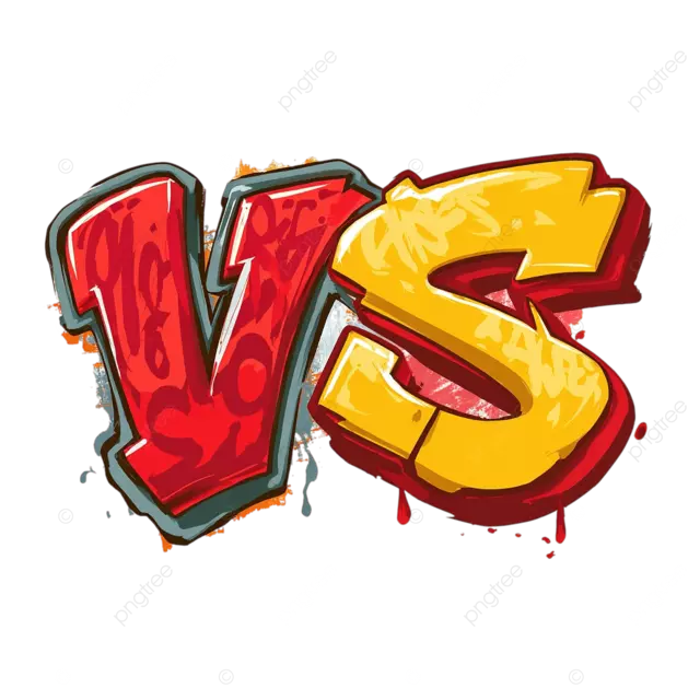 涂鸦 vs 标志，红色和黄色卡通文字，用于格斗游戏