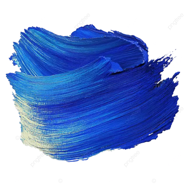 鲜艳的群青色抽象丙烯颜料笔触，带有鬃毛状纹理