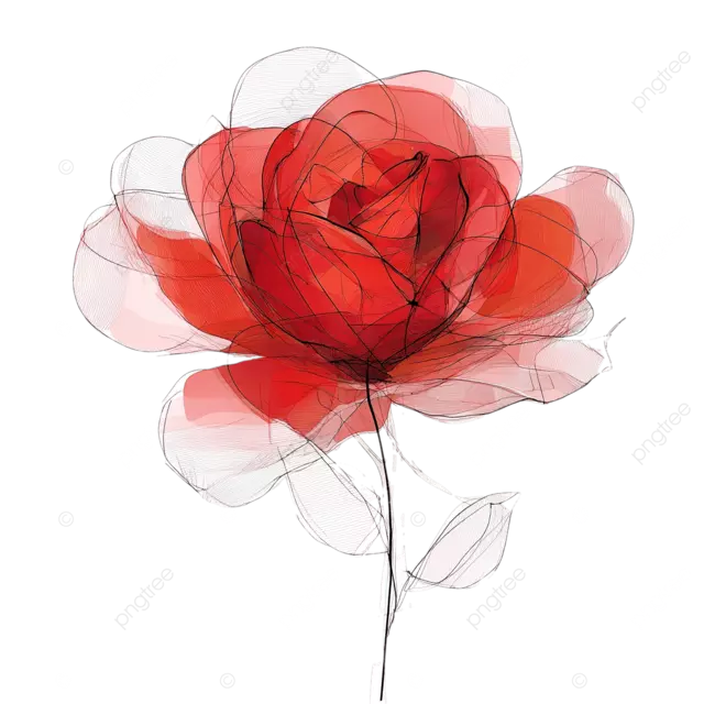 抽象红玫瑰设计极简线条画