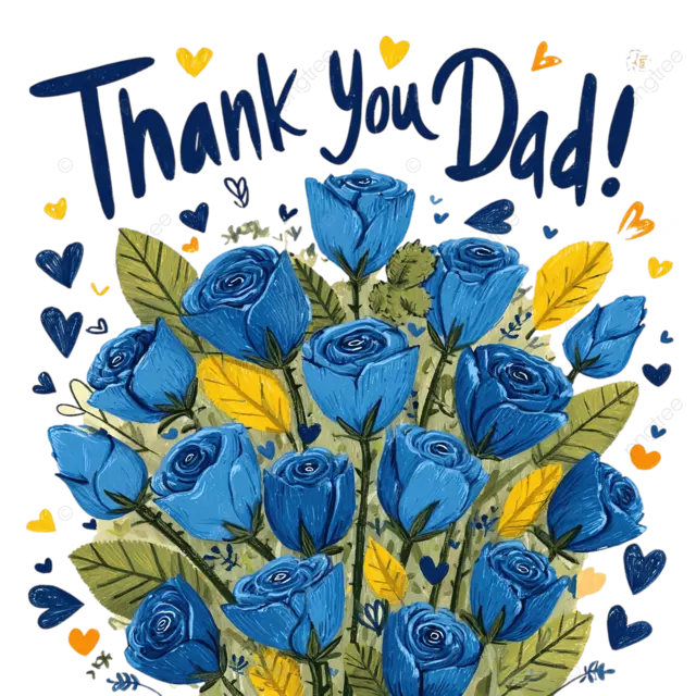 蓝色玫瑰和心形父亲节感谢卡