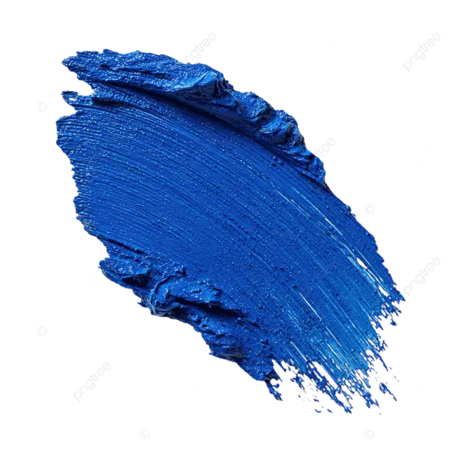 鲜艳的群青色丙烯颜料笔触，带有刷毛纹理，白色背景。